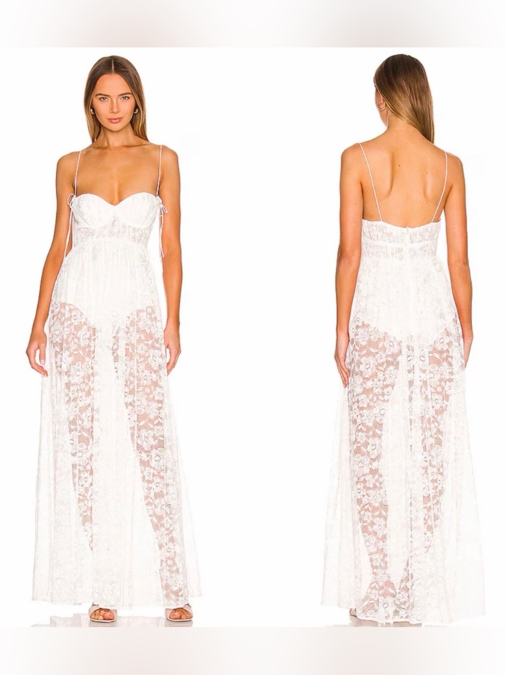 For Love & Lemons Lorena White Lace Bustier Maxi Dress Medium